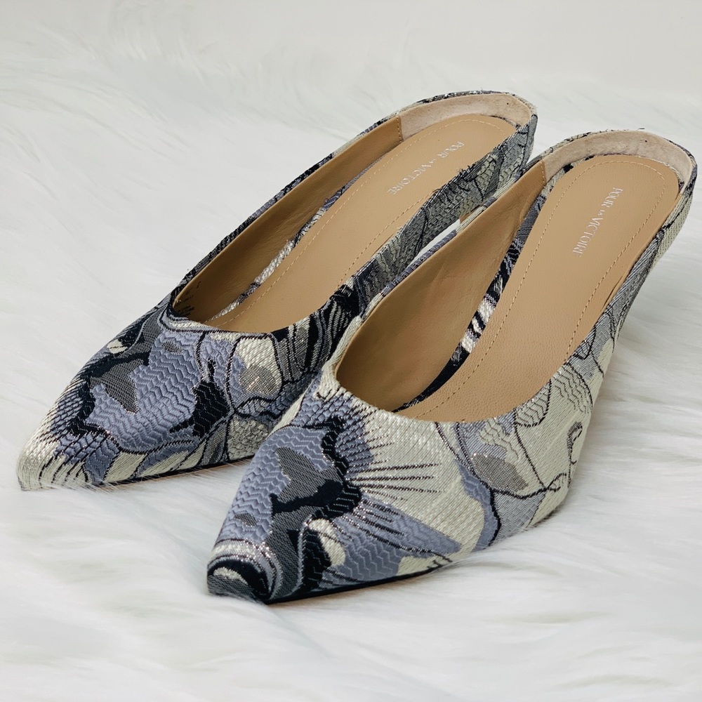 NWOB Pour La Victoire Grey & Silver Kitten Mules